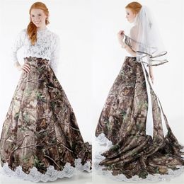 Modest Camo Wedding Dresses with Detachable Wrap Long Sleeves A Line Forest Plus Size Arabic Lace Wedding Arabia Dubai Bridal Gown254D