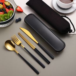 Dinnerware Sets 304 Portable Cutlery Set High Quality Stainless Steel Knife Fork Spoon Eco Friendly Travel Flatware With Box Bag 230714