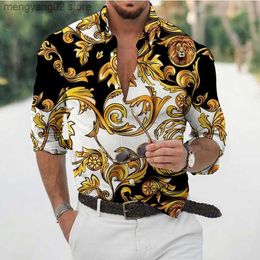 Men's Casual Shirts Hawaiian Baroque Shirts for Men 3d Baroque Long Sleeve Shirts Beach V-neck Oversized Tops Tees Blouse Homme Summer Clothing New T230714