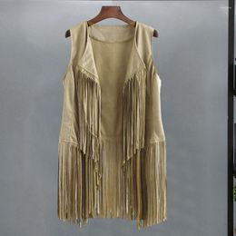 Women's Vests Women Cardigan Tassel Fringed Solid Colour Open Stitch Vintage Western Cowboy Cosplay Performance Role Play Lady Waistcoat