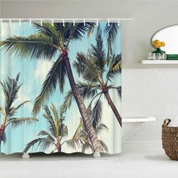 Shower Curtains Beach Sea Trees Shower Curtains Scenery Waterproof 3d Bathroom Curtains With Home Decoration Washable Bath Screen