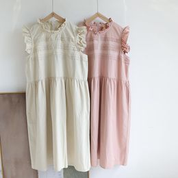 Casual Dresses 114cm Chest / Summer 2023 Women Japan Style Sweet Pink Mori Kei Girl Lace Patchwork Loose Comfortable Cotton