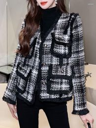 Women's Jackets 2023 Autumn Winter Fashion Korean Women Woolen Casual Warm Loose Plaid Single Breasted Jacket Coats Top