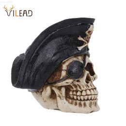 Garden Decorations Vilead Pirate Captain Skull Statues Sculptures Collection Accessories Personalized Fashion Ornament Hallween Decoration Garden L230714