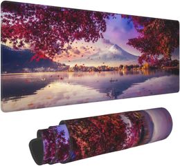 Japanese Cherry Blossom Ink Painting Fuji Mountain Scenery Game Mouse pad XL Non Slip Rubber Base Mouse pad 31.5 x 11.8 inches