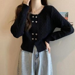 Women's Vests Autumn Chic O-Neck Striped Cashmere Cardigan Women Love Button Sweater Long Sleeve Knitting G146