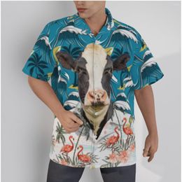 Men's Casual Shirts Hawaiian Shirt Funny Cow Print Hawaii Beach Short Sleeve Summer Button Up Creative Tops 3D