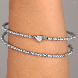 Bangle Stonefans Women Elasticity Rhinestone Adjustable Bracelet Double Layer Open Cuff Heart Crystal Jewellery