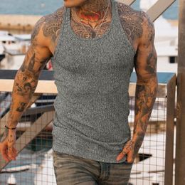 Men's Tank Tops Men Summer Knitted Vertical Stripe Vest Fitness Sports Slim Fit Top Racerback 2023 Brand Male Clothing