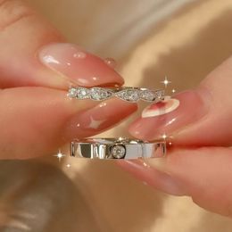 Korean Luxury Zircon Couple Ring For Women Men Silver Plated Love Forever Heart Adjustable Open Ring Wedding Anniversary Jewelry