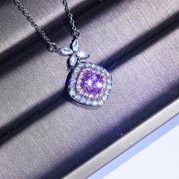 Pendant Necklaces KOFSAC Luxury 925 Silver Necklace For Women Valentine s Day Jewelry Shiny Zircon Purple Square Flower Gifts 230714