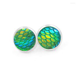 Stud Earrings Resin Fish Scale Bright Mermaid Cabochon For Women Jewelry Gift