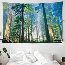 Tapestries Dome Cameras Forest Trees Scenery Tapestry Bird River Sunlight Wall Hanging Bohemian Style Maple Forest Scene Home Decor R230714