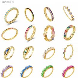 Plated 24K Gold925 Silver Multicolor Crystal Rings Turquoise Engagement Wedding Promise Ring Party Jewellery Gifts L230704