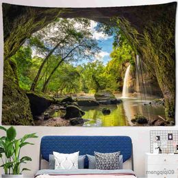 Tapestries Dome Cameras Forest Waterfall Tapestry Rainbow River Forest Scenery Wall Hanging Bohemian Style Maple Forest Scenery Home Decor R230714