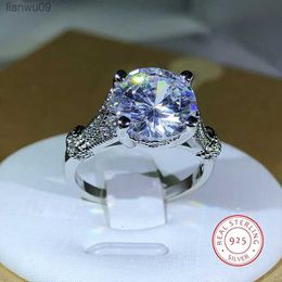 925 Sterling Silver Fashion Hot Sale Four Prong White Zircon Ring For Ladies Engagement Party Jewellery Gift L230704
