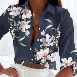 Women's Blouses Fashion Floral Print Button Up Shirts For Women Lapel Lady Tops Autumn Loose Long Sleeve Oversized Shirt Womens Blusas
