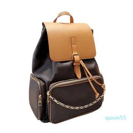 Men Backpack Handbag Travel Backpacks Purse Sport Outdoor Packs Leather Classic Printed Canvas Match Leather Gold Chain