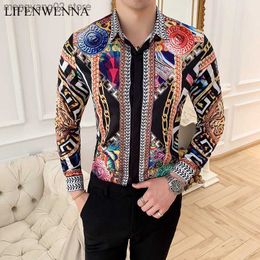 Men's Casual Shirts LIFENWENNA Autumn Men's Printed Long Sleeve Shirt New Fashion Hawaii Slim Fit Shirts Casual Party Night Club Shirts Men M-4XL T230714