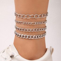 Link Bracelets HuaTang Simple Punk Style Alloy Ankle Chain Jewellery With Multi-Layer Thick 4-Piece Set