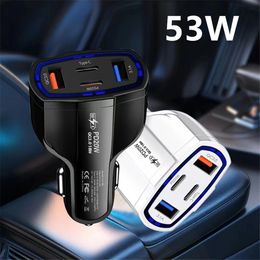 53W Quick Car Charger Adapter 4 Ports TE-P49 PD 20W PD18W QC3.0 USB-C Type-C Charge 3.1A Fast Charging for iPhone 15 14 13 12 11 Samsung S23 Ultra Xiaomi Cell Phone OEM