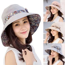 Wide Brim Hats Women Foldable Hat Sun Lady Fashion Reversible Summer Breathable Cotton