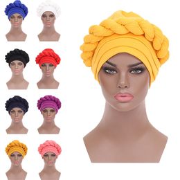 African Headgear Hats for Women Pre-Tied Africa Braid Aso Oke Auto Gele Headties Turban Muslim Hijab Chemo Cap Head Wrap Bonnet