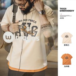 Men's TShirts Maden Vintage Tiger Embroidery Short Sleeve Tee Round Neck Loose Letters Printed Tshirts Uncle Fu 2023 Summer Funny Tops 230713