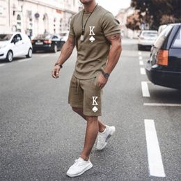 Men's Tracksuits Summer Men's T-Shirt Set 3D Spades K Print Short Sleeve Shorts Men's Sportswear Short Sleeve Neck Men's Set 230713