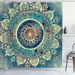 Shower Curtains Mandala Flower Fabric Shower Curtain Set with Hook Waterproof Indian Bohemian Green Blue Unique Bathroom Curtain Home Decoration 230714