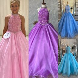 Orchid Girl Pageant Dress 2024 Crystal Straps Sequin Velvet Little Kid Birthday Formal Party Gown Infant Toddler Teens Preteen Tiny Young Junior Miss Candy Aqua Blue