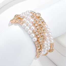 Bangle Fashion Bride Pearl Crystal For Women Multilayer Rhinestonel Bracelets & Bangles Weddings Party Jewelry Gift