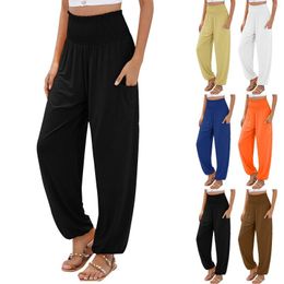 Women's Pants Ladies Solid Color Pocket Waist High Loose Casual Business For Women With Pockets Tan Linen