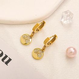 20 Styles Classic Brand Designers Gold Plated Stud Letter Stainless Steel Seal Earring Inlaid Crystal Eardrop Ear Loop Wedding Jewelry