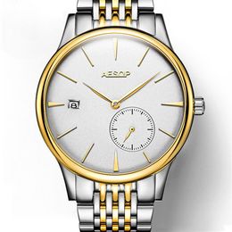 AESOP ultra thin 8 5mm Classic Simple Watch Men Sliver Golden Minimalist Male Clock Full steel hours Relogio Masculino2970