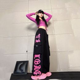 Women's Pants Capris Y2K Women's Sweater Vintage Black Pink Printed jumpsuit Women's Personalised Street Hip Hop Loose Relaxed Sweater 230714