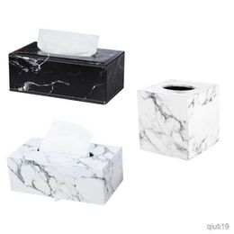 Tissue Boxes Napkins Nordic Fashion Marble Pattern High-quality PU Leather Drawer Box Rectangular Paper Box Household Leather Tissue Napkin Holder R230714