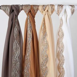 Scarves Plus Size Long Soft Wrap Scarf Shawl Sequins Femme Bufandas Hijabs Heavy Chiffon Solider Colour Shinny Lurex