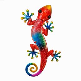 Garden Decorations Metal Red Gecko Lizard Wall Decor Home Garden Statues Sculptures Figurines Outdoor Miniatures Ornaments Bedroom Patio Backyard L230714