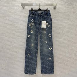 Hohe Taille gerade Frauen Designer Denim Buchstaben gedruckt blaue Jeans Frühling Sommer Hose