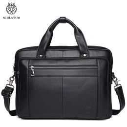 Briefcases SCHLATUM Genuine Leather Briefcase Men Business Luxury Crossbody Bag Fashion Cowhide Shoulder Messenger Handbag 156 Inches 230713