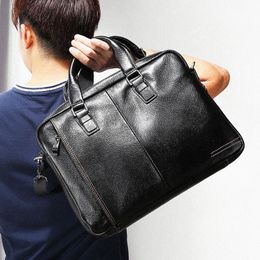 Briefcases 100% Genuine Leather Briefcase Men Bag Business Handbag Male Laptop Shoulder Bags Tote Natural Skin 230713