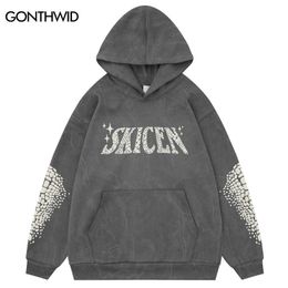 Men's Hoodies Sweatshirts Hip Hop Suede Sweatshirt Y2K Harajuku Letter Graphic Print Punk Hoodies Streetwear Fashion Loose Hooded Pullover Pink Grey 230714