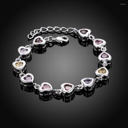 Link Bracelets 925 Stamped Silver Multi Color Zircon Crystal Jewelry Fashion For Women Wedding Engagement Birthday Gift