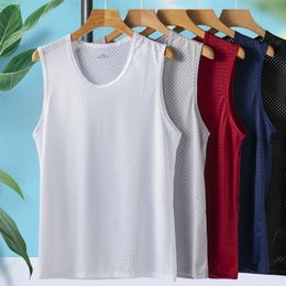 Mens Tank Tops Men Vest Ice Silk Quickdrying Bodybuilding Fitness Muscle Mesh Breathable Sleeveless TShirts Casual Sport Undershirt 230713