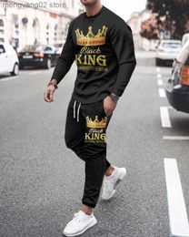 Men's Tracksuits The Black King Men's Set Casual Sportswear Running Suit Men Long-sleeved Autumn T-shirt+Sports Tracksuit 2Piece Plus Size Set T230714