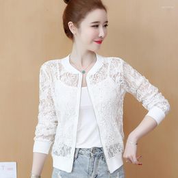 Women's Jackets Solid Color White Lace Sun Protection Clothes Spring Summer Zipper Baseball Jacket Windbreaker Coat Outwear 2023