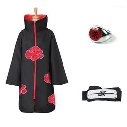 Anime Costumes Uchiha Itachi Cosplay Costume Trench Akatsuki Cloak Robe Ninja Coat Set Ring Headband Halloween11230h
