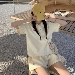 Women's Tracksuits Student Casual Sports Suit Shorts Set Summer Korean Fashion Loose Polo Collar Short Sleeve T-shirt Two Piece