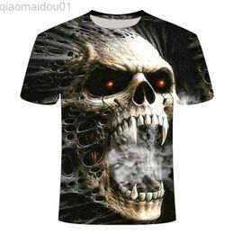 Men's T-Shirts Black Skull T Shirt Men Punk Skeleton T-shirt Rock Gun Blue T Shirts 3d Print Tshirt Vintage Gothic Mens Clothing Summer Tops L230713